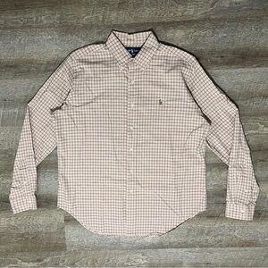 Polo Ralph Lauren Shirt Men’s Large Tan Plaid Classic Fit Flesh Pony Oxford
